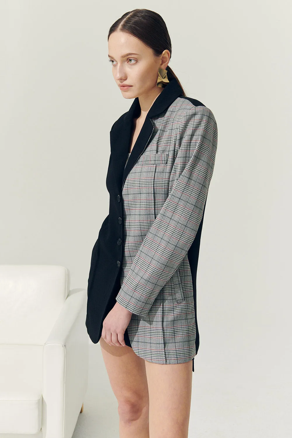 Re:born Bea Check Color Block Blazer