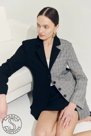 Re:born Bea Check Color Block Blazer