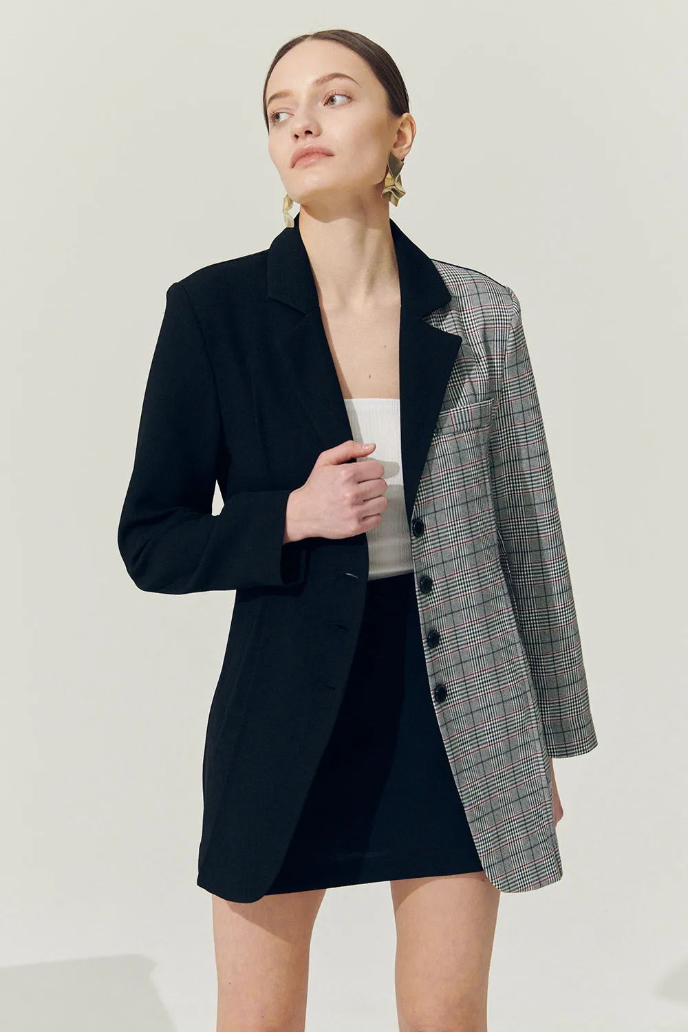 Re:born Bea Check Color Block Blazer