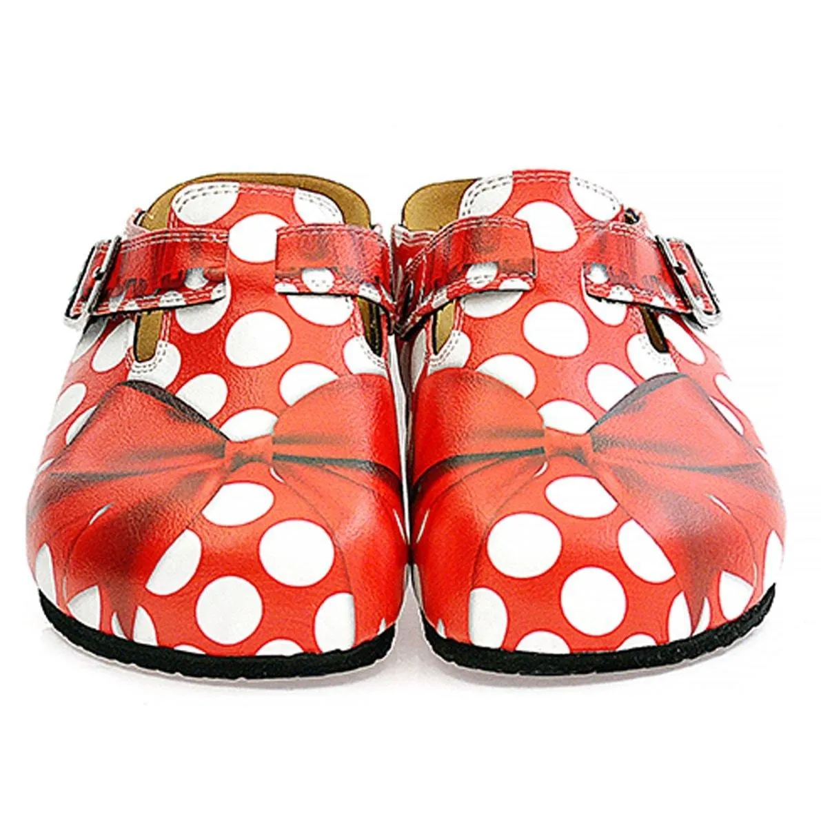 Red and White Polkadot, Red Colored Bow Clogs - WCAL328