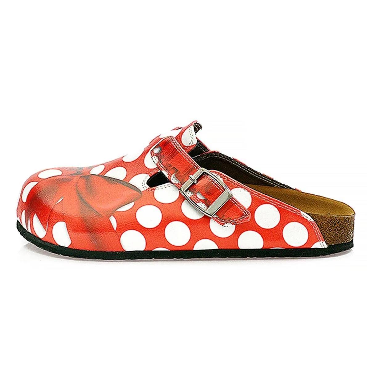 Red and White Polkadot, Red Colored Bow Clogs - WCAL328
