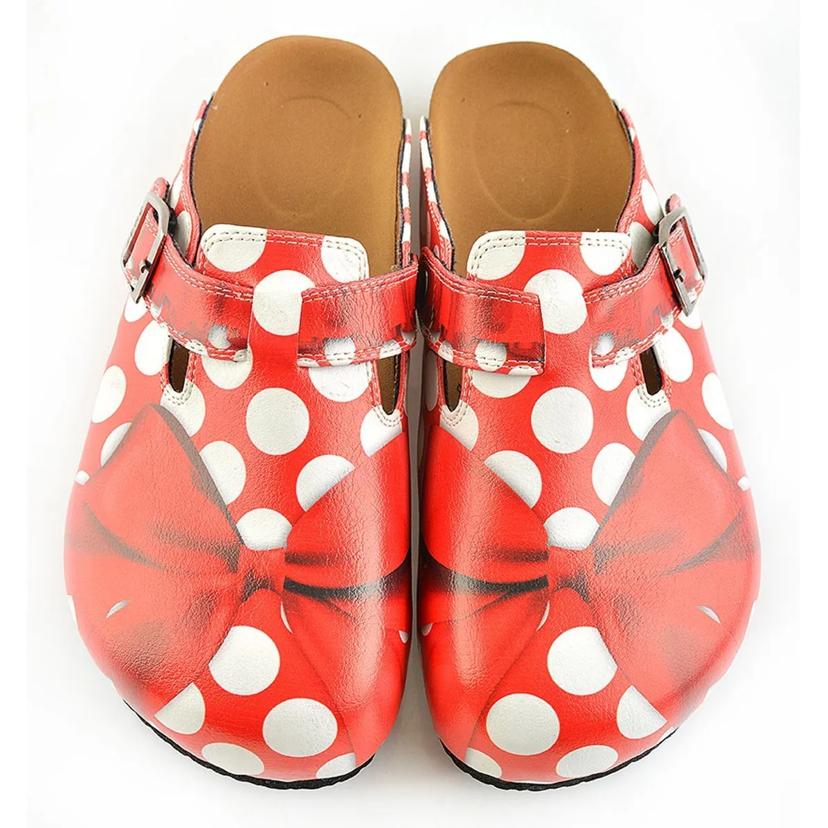 Red and White Polkadot, Red Colored Bow Clogs - WCAL328