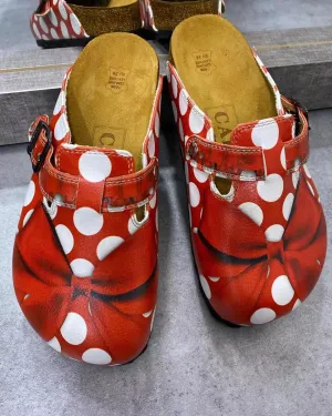 Red and White Polkadot, Red Colored Bow Clogs - WCAL328