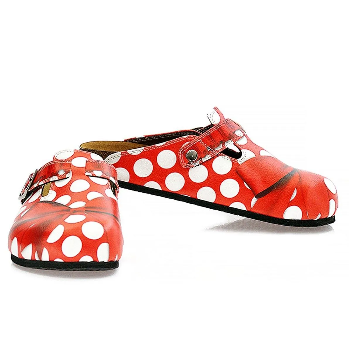 Red and White Polkadot, Red Colored Bow Clogs - WCAL328