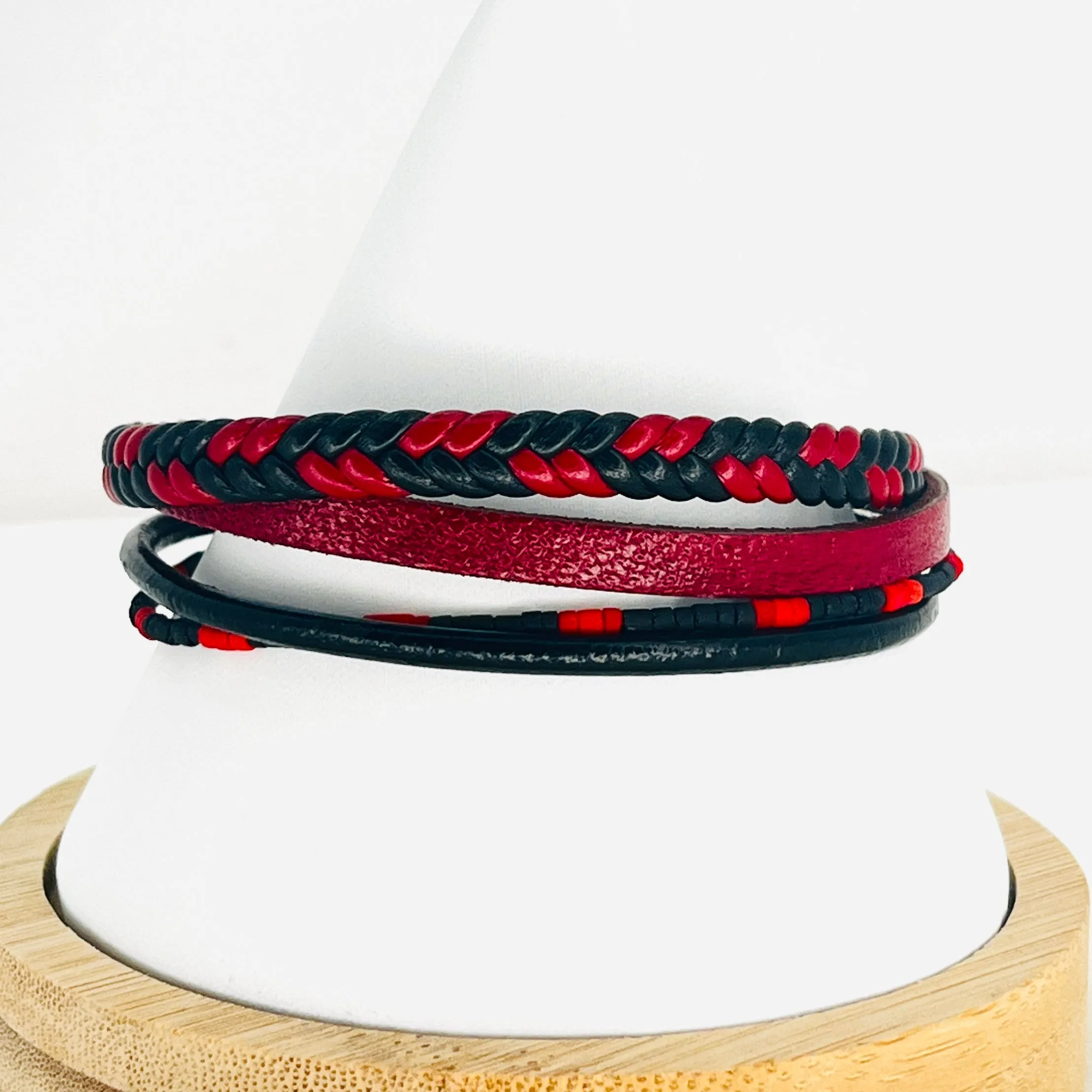 Red Braided Leather Bracelet for Men: Ideal Gift for Dad