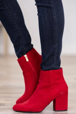 Red Faux Suede Booties