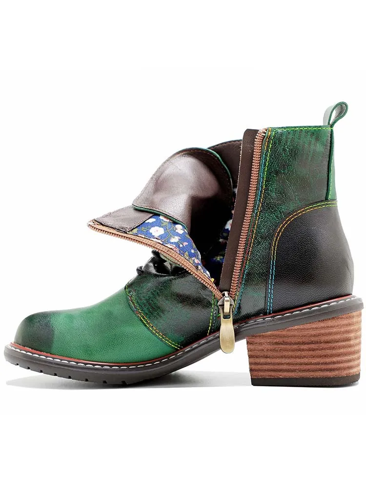 Retro Casual Style Strap Low Heel Booties