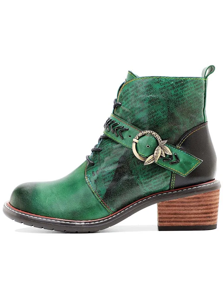 Retro Casual Style Strap Low Heel Booties