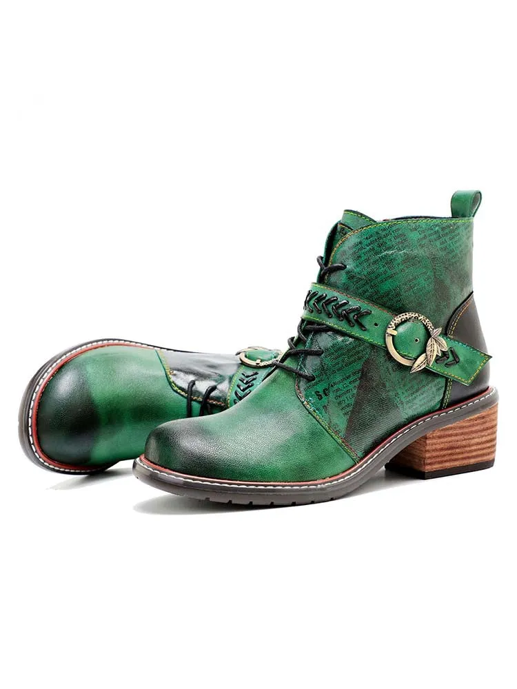 Retro Casual Style Strap Low Heel Booties