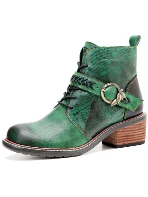 Retro Casual Style Strap Low Heel Booties