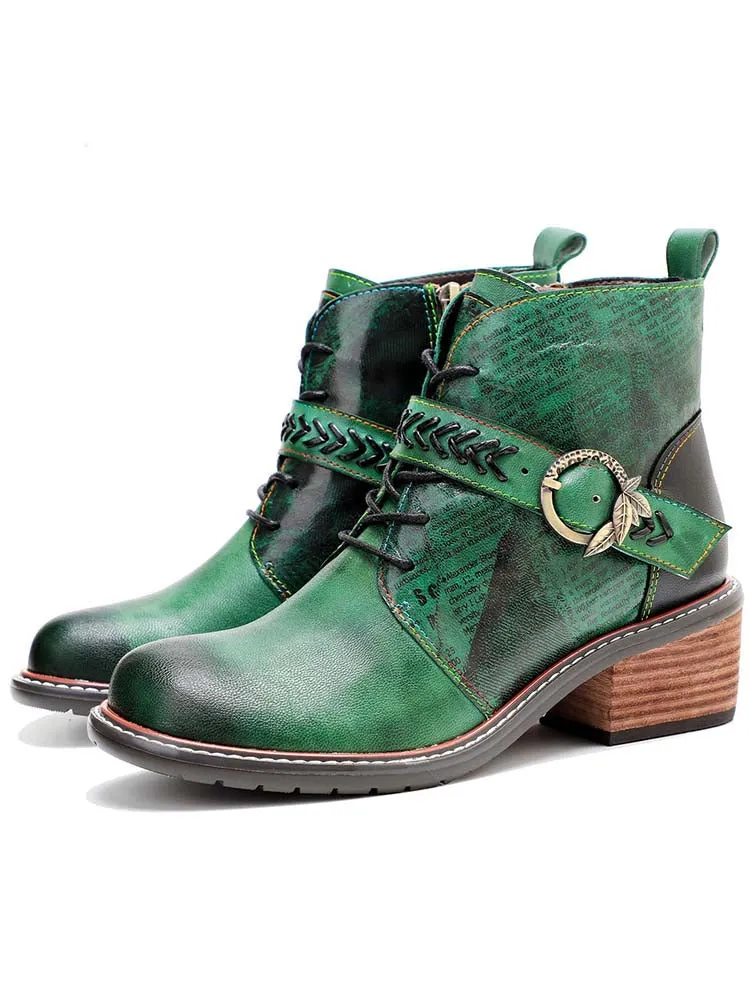 Retro Casual Style Strap Low Heel Booties