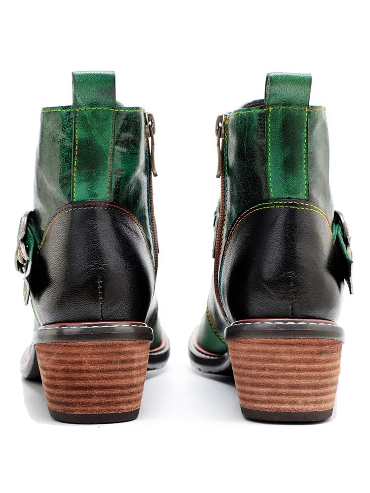 Retro Casual Style Strap Low Heel Booties