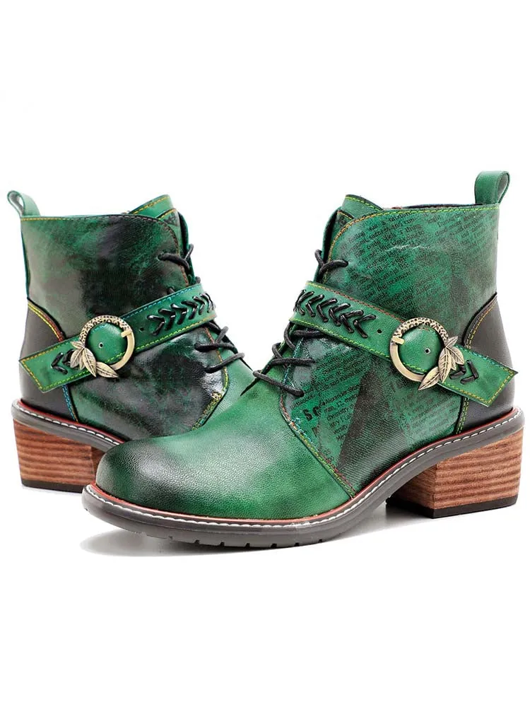 Retro Casual Style Strap Low Heel Booties