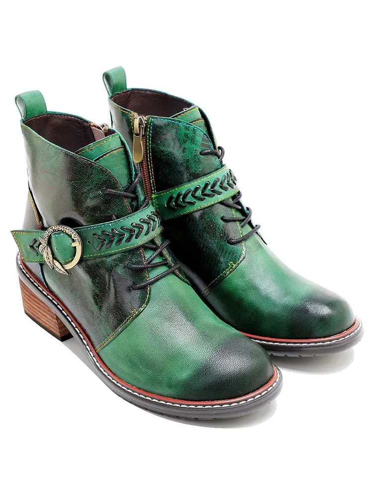 Retro Casual Style Strap Low Heel Booties