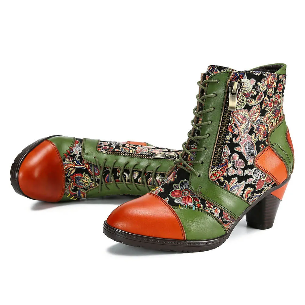 Retro Handmade Leather Patchwork Ankle Boots