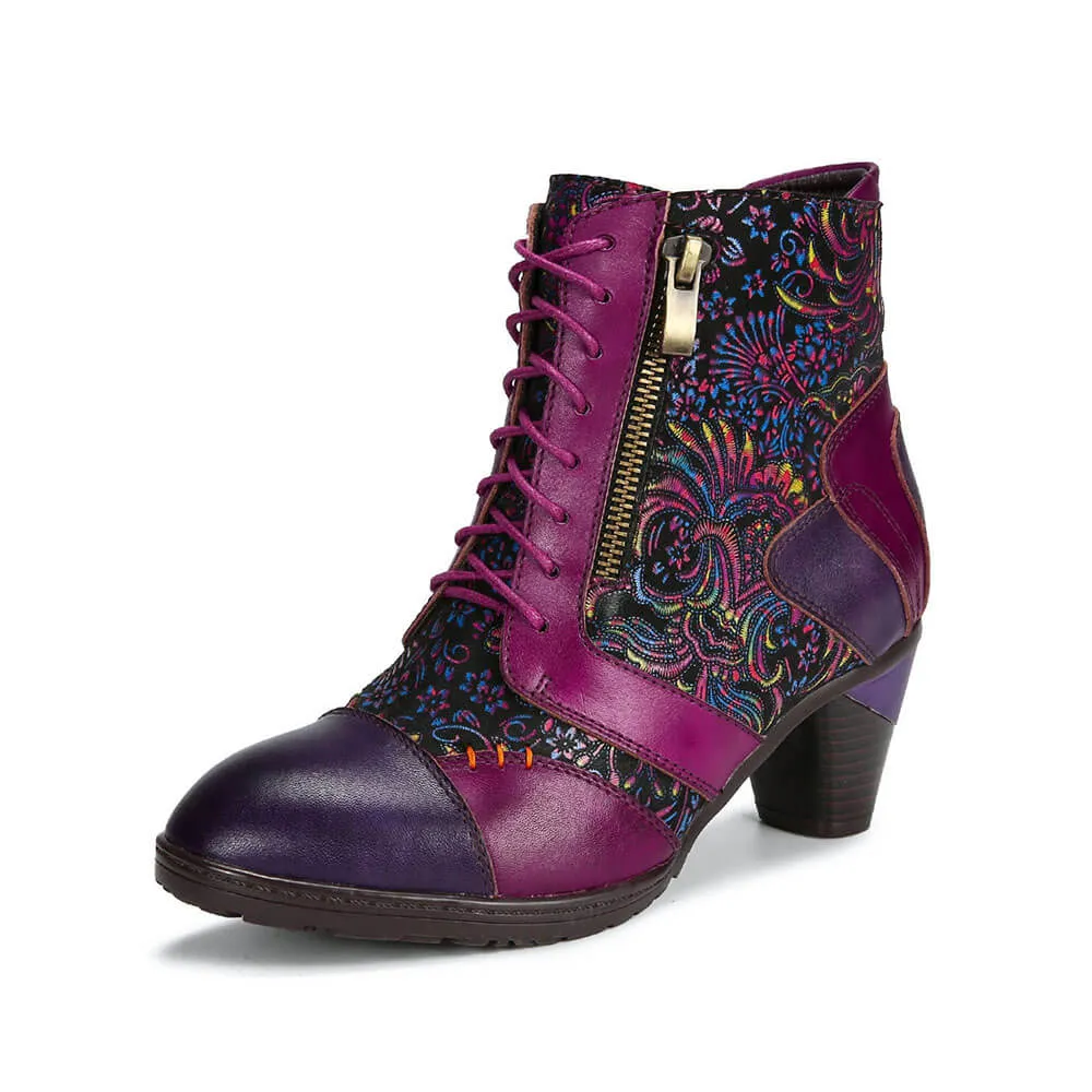 Retro Handmade Leather Patchwork Ankle Boots