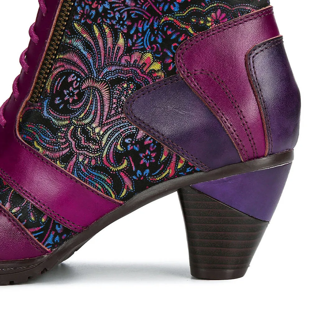 Retro Handmade Leather Patchwork Ankle Boots