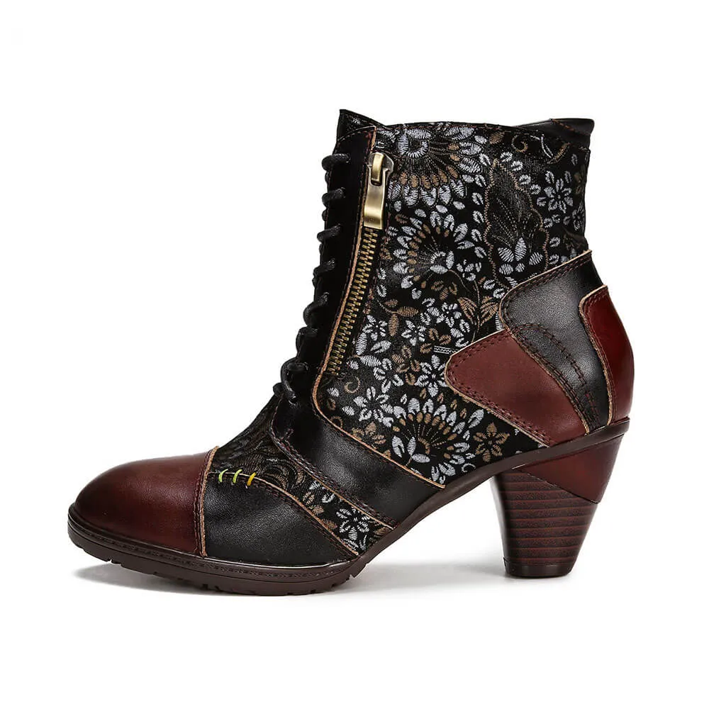 Retro Handmade Leather Patchwork Ankle Boots