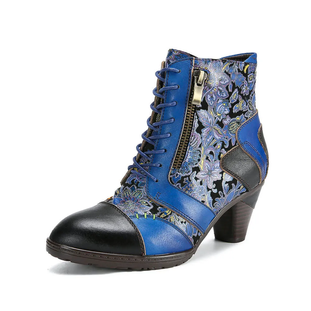 Retro Handmade Leather Patchwork Ankle Boots