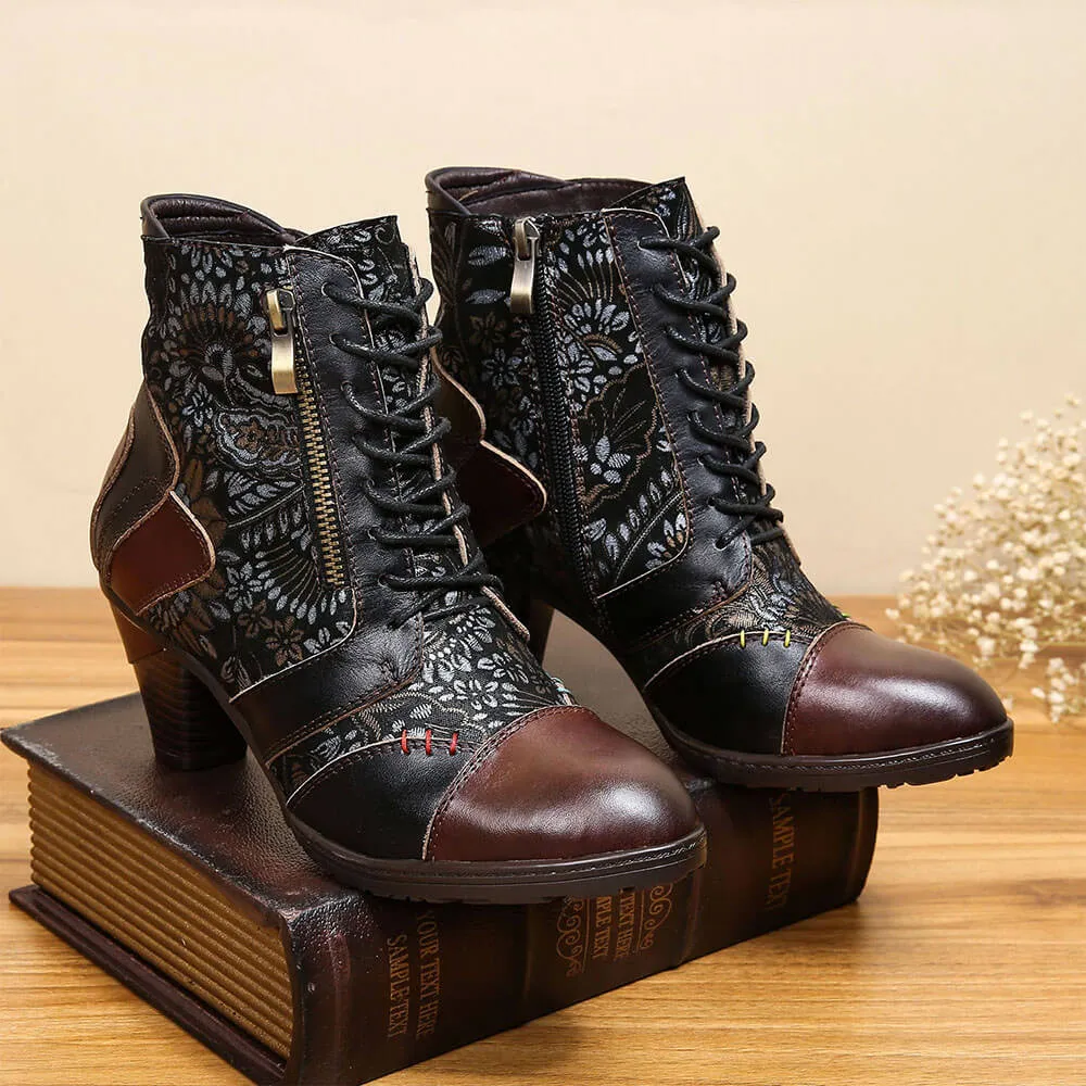 Retro Handmade Leather Patchwork Ankle Boots