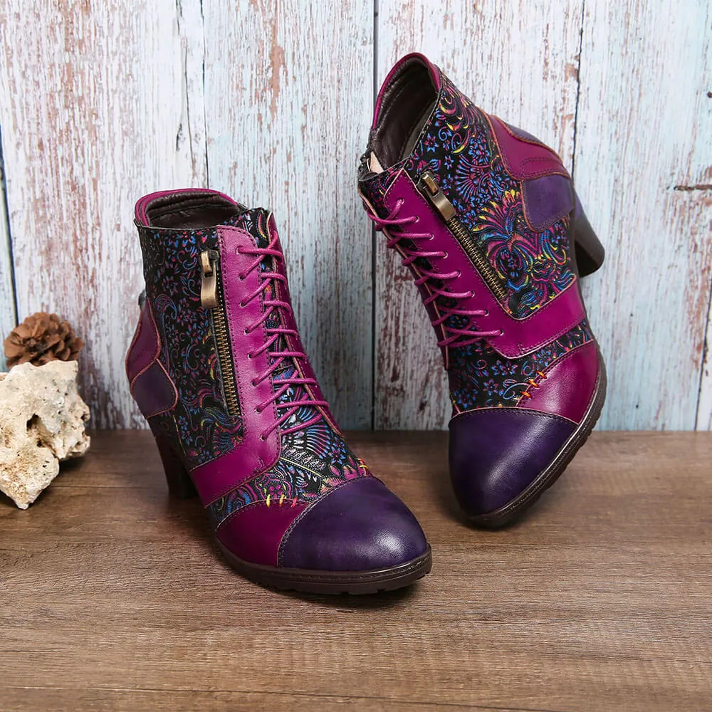Retro Handmade Leather Patchwork Ankle Boots