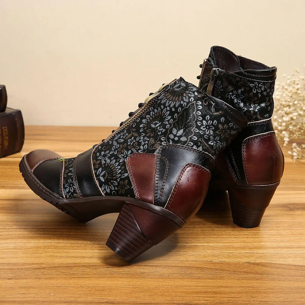 Retro Handmade Leather Patchwork Ankle Boots