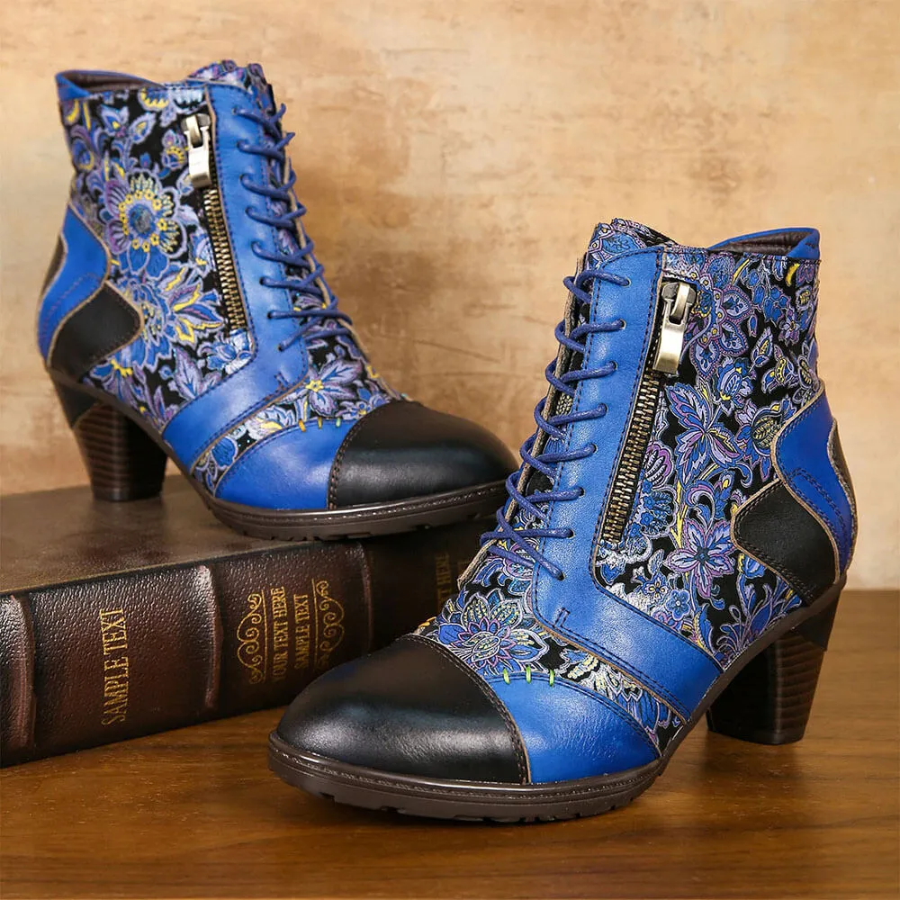 Retro Handmade Leather Patchwork Ankle Boots