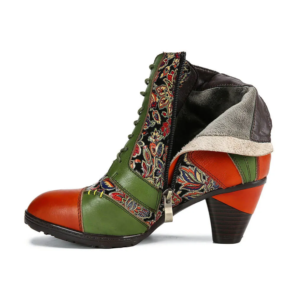 Retro Handmade Leather Patchwork Ankle Boots