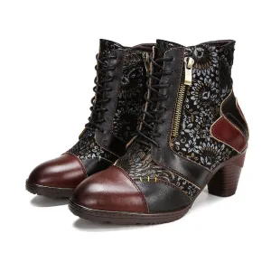 Retro Handmade Leather Patchwork Ankle Boots
