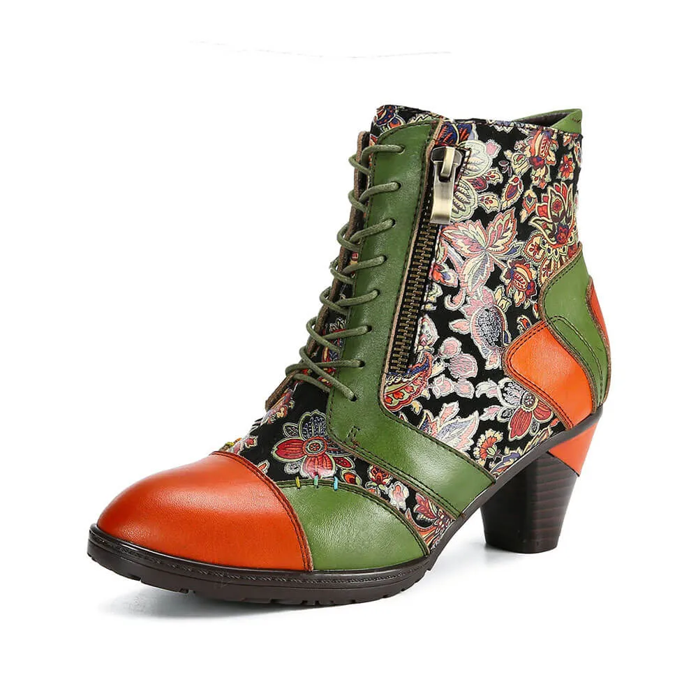 Retro Handmade Leather Patchwork Ankle Boots