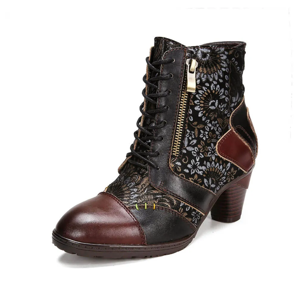 Retro Handmade Leather Patchwork Ankle Boots