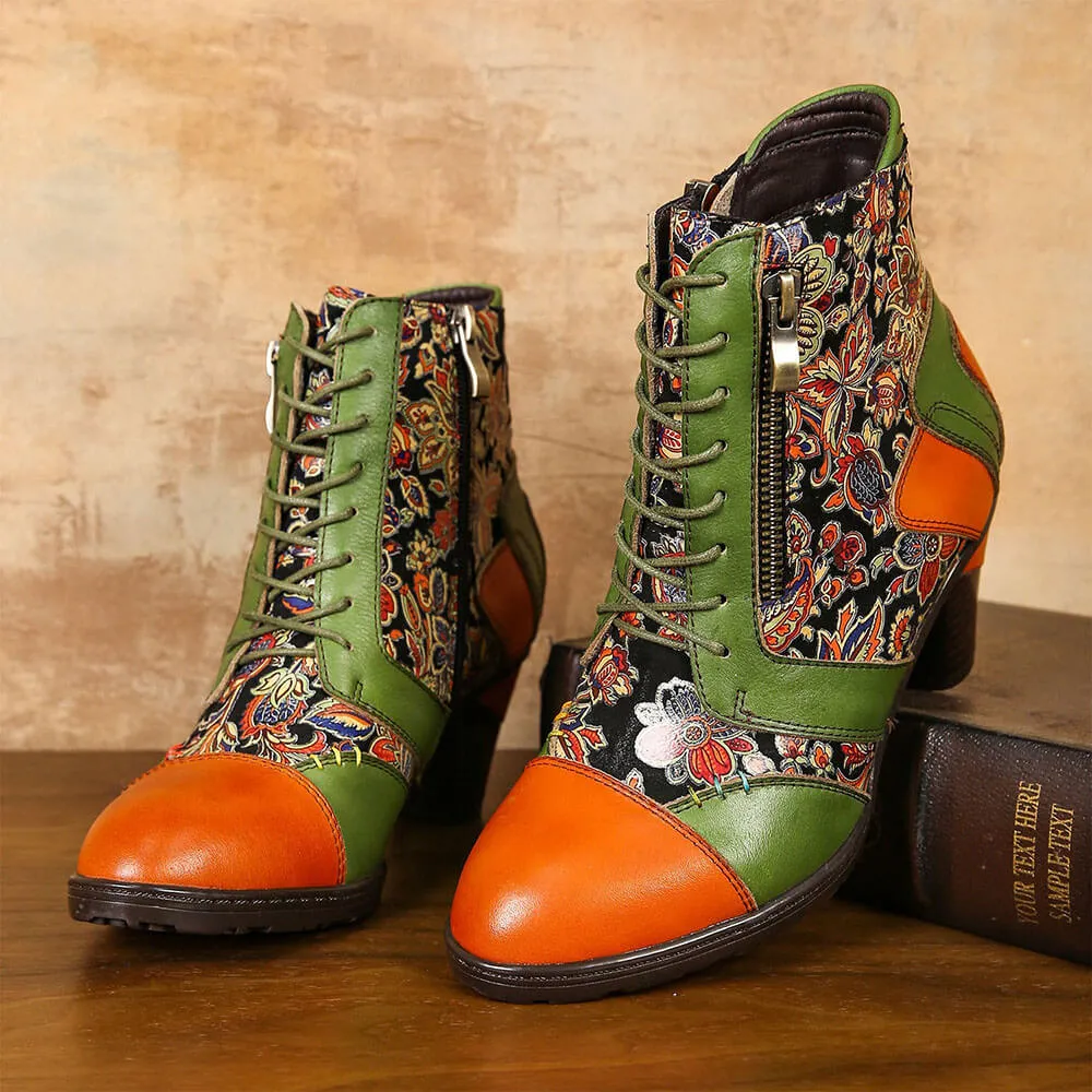 Retro Handmade Leather Patchwork Ankle Boots