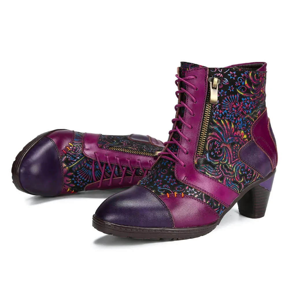 Retro Handmade Leather Patchwork Ankle Boots