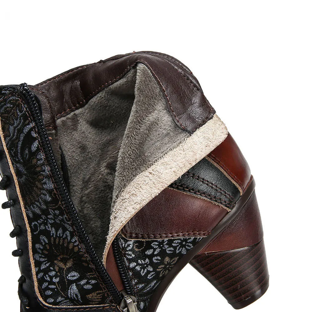 Retro Handmade Leather Patchwork Ankle Boots