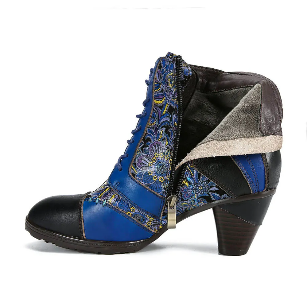Retro Handmade Leather Patchwork Ankle Boots
