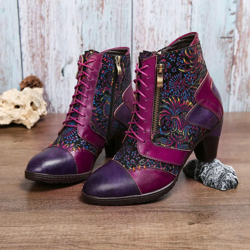 Retro Handmade Leather Patchwork Ankle Boots