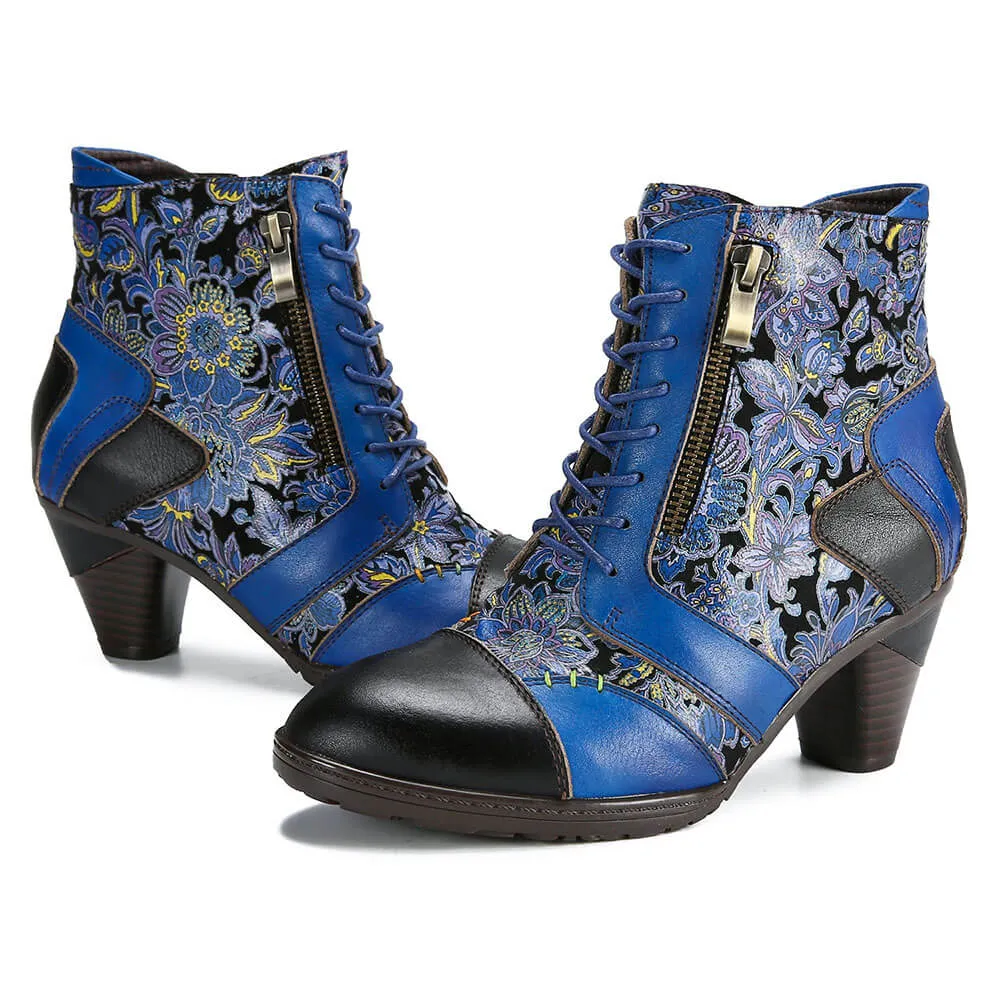 Retro Handmade Leather Patchwork Ankle Boots