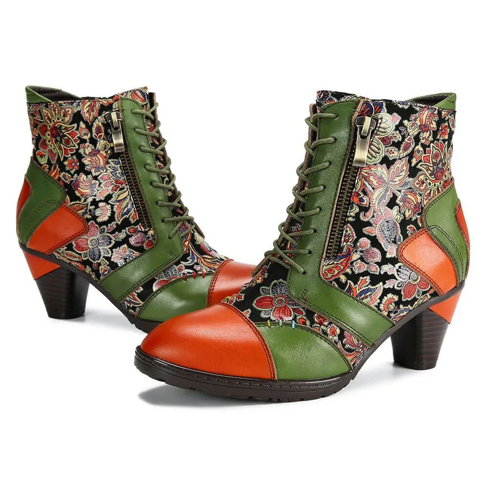 Retro Handmade Leather Patchwork Ankle Boots