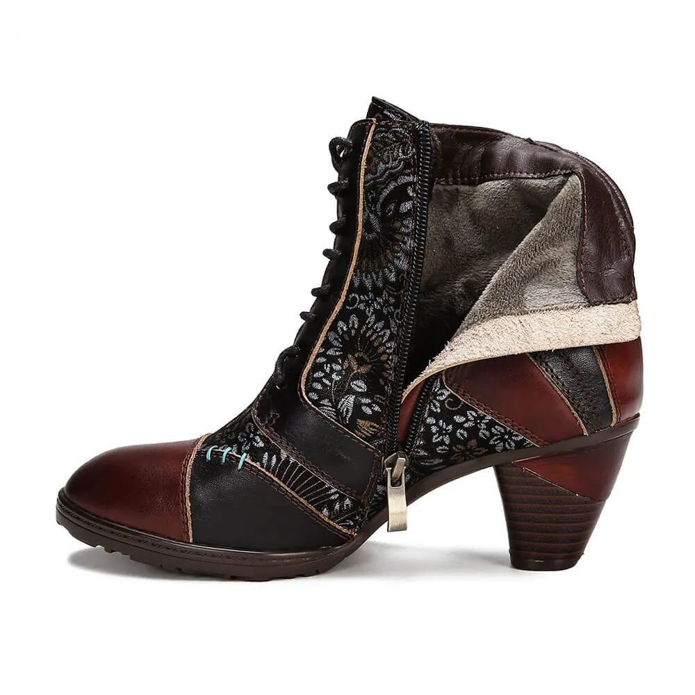 Retro Handmade Leather Patchwork Ankle Boots