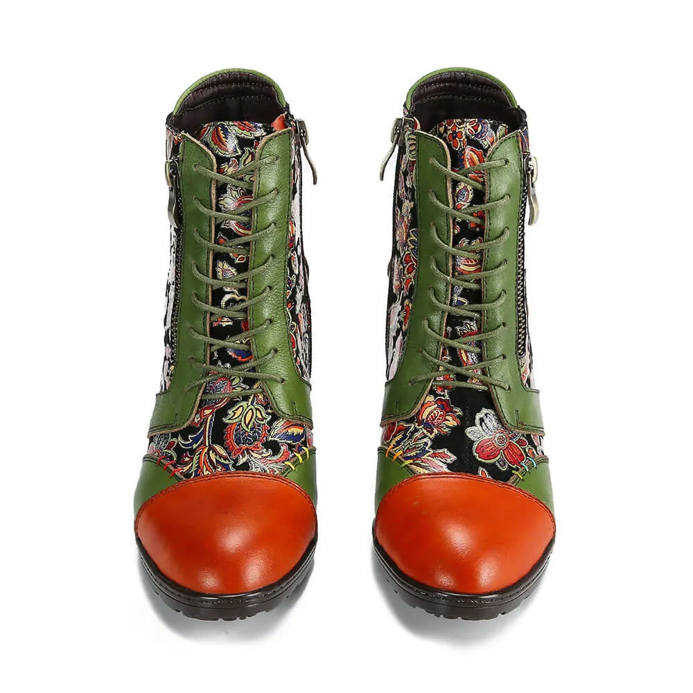 Retro Handmade Leather Patchwork Ankle Boots