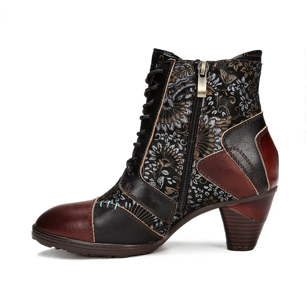 Retro Handmade Leather Patchwork Ankle Boots