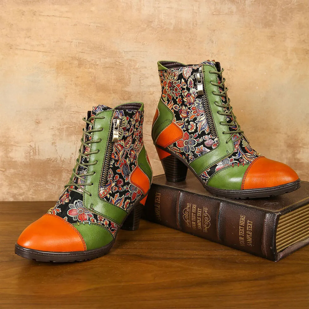 Retro Handmade Leather Patchwork Ankle Boots