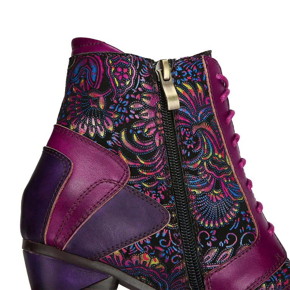 Retro Handmade Leather Patchwork Ankle Boots