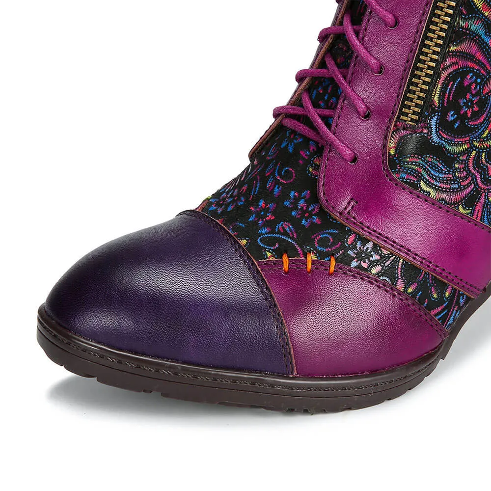 Retro Handmade Leather Patchwork Ankle Boots