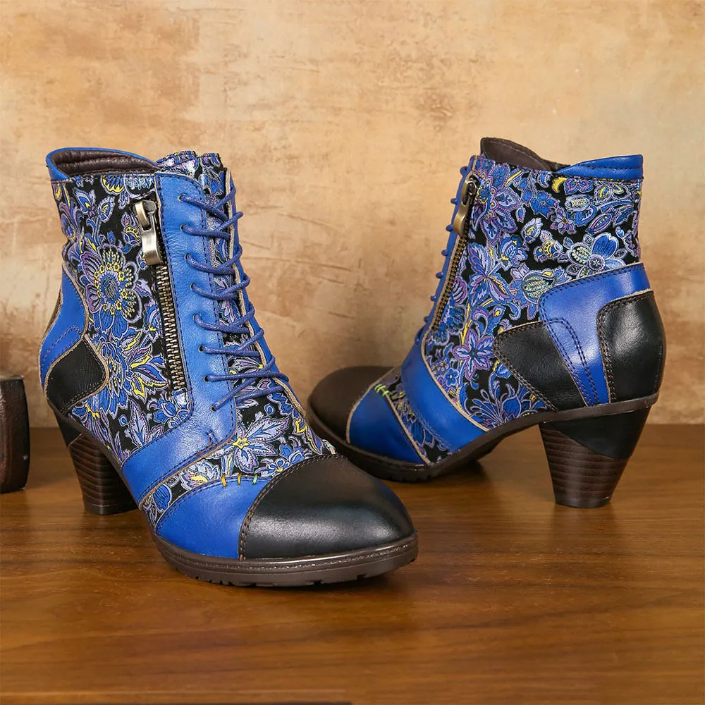 Retro Handmade Leather Patchwork Ankle Boots