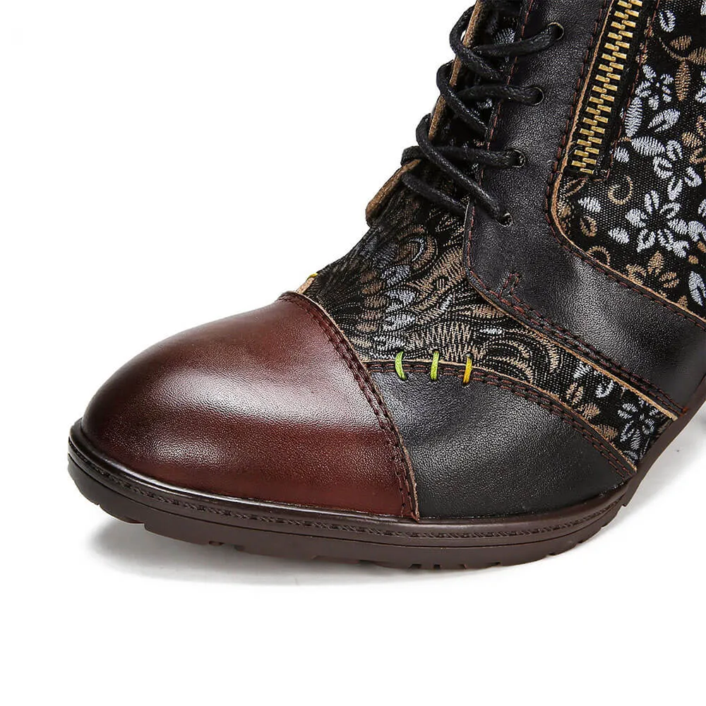 Retro Handmade Leather Patchwork Ankle Boots