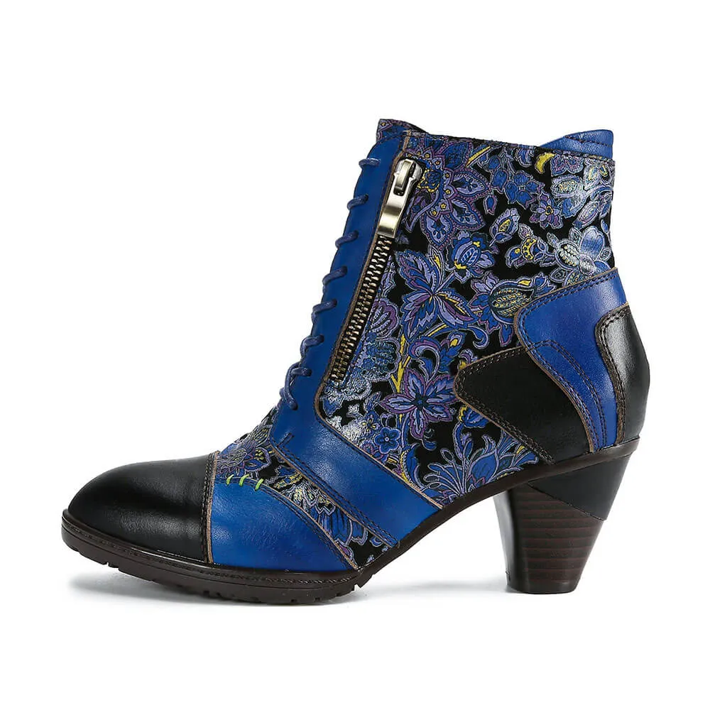 Retro Handmade Leather Patchwork Ankle Boots