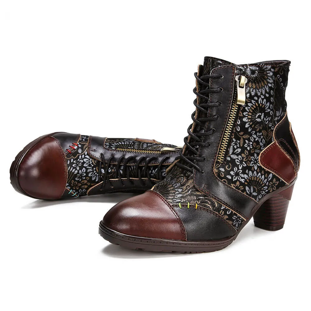 Retro Handmade Leather Patchwork Ankle Boots