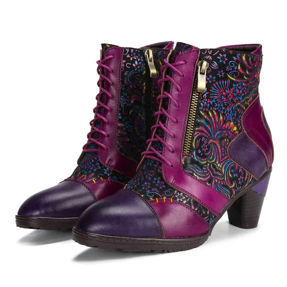 Retro Handmade Leather Patchwork Ankle Boots