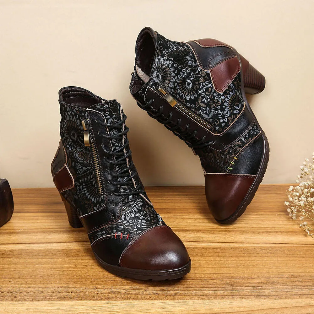 Retro Handmade Leather Patchwork Ankle Boots